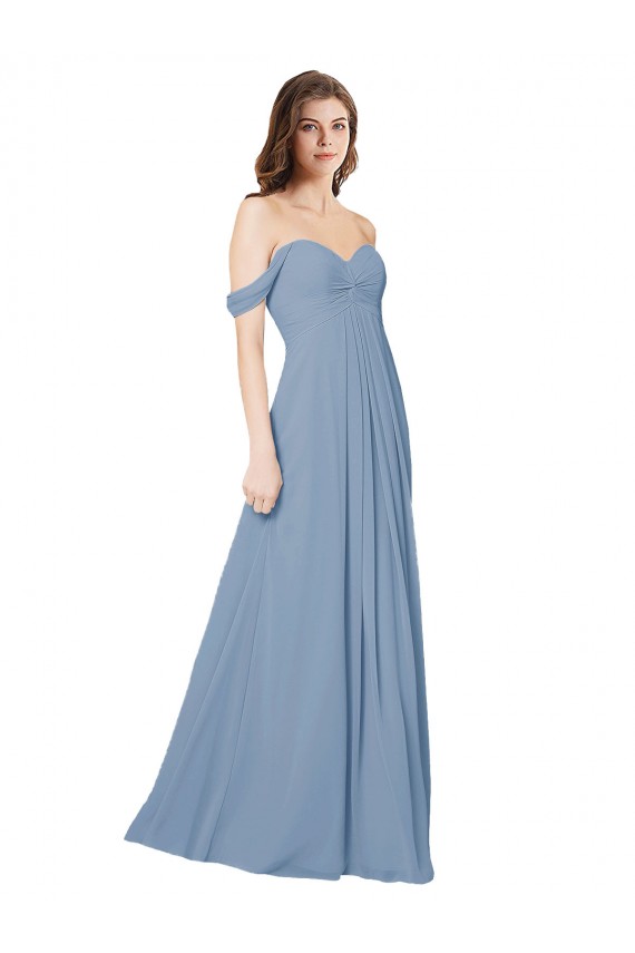 Sweetheart Chiffon Sleeveless Long Dusty Blue Wedding Party Dress Edinburgh