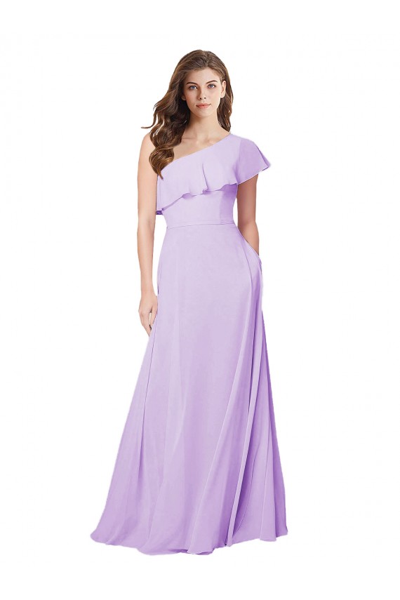 One Shoulder Soft Chiffon Sleeveless Lilac Bridesmaid Dress Edinburgh