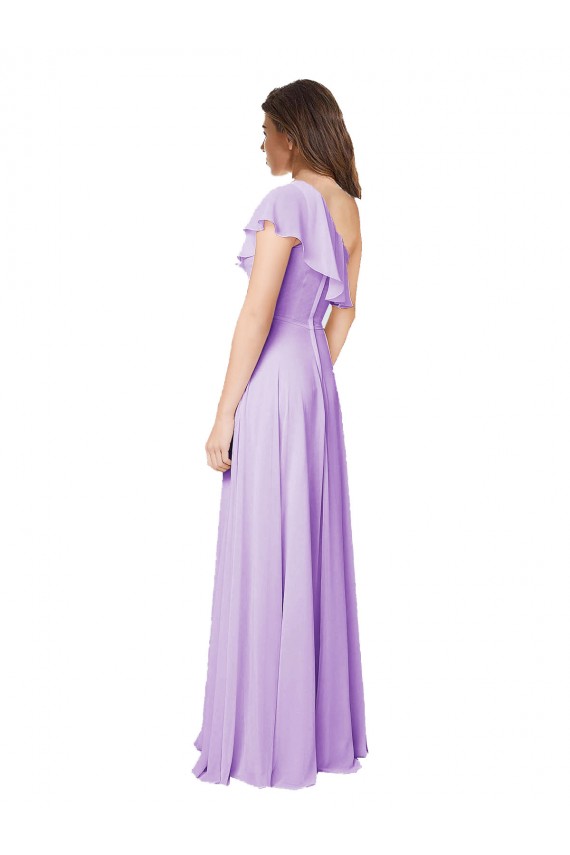 One Shoulder Soft Chiffon Sleeveless Lilac Bridesmaid Dress Edinburgh