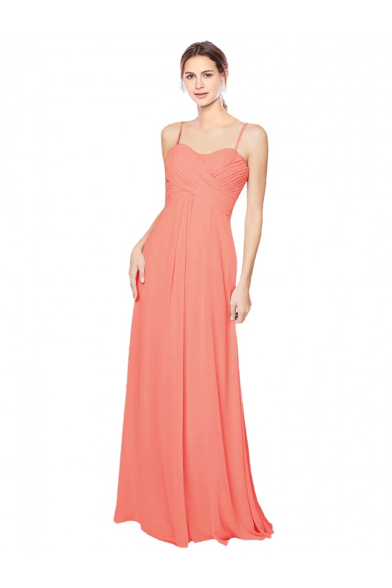 Spaghetti Straps Soft Chiffon Sleeveless Open Back Coral Bridesmaid Dress Edinburgh