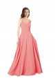V-Neck Soft Chiffon Sleeveless Criss Cross Open Back Watermelon Bridesmaid Dress Edinburgh