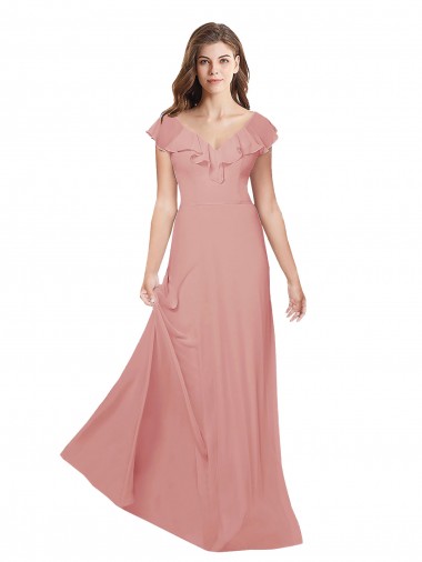 V-Neck Chiffon Flutter Sleeves Criss Cross Back Bliss Pink Bridesmaid Dress / Evening Dress Edinburgh