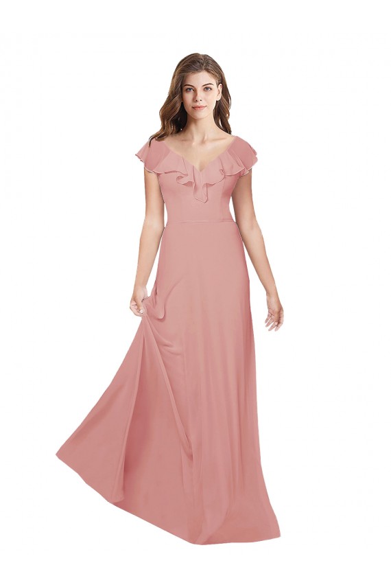 V-Neck Chiffon Flutter Sleeves Criss Cross Back Bliss Pink Bridesmaid Dress / Evening Dress Edinburgh