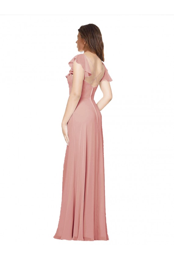 V-Neck Chiffon Flutter Sleeves Criss Cross Back Bliss Pink Bridesmaid Dress / Evening Dress Edinburgh