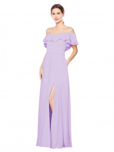 Off the Shoulder Soft Chiffon Sleeveless Low Back Lilac Bridesmaid Dress Edinburgh