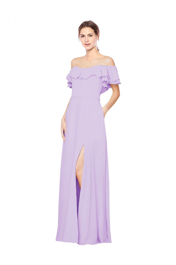 Off the Shoulder Soft Chiffon Sleeveless Low Back Lilac Bridesmaid Dress Edinburgh
