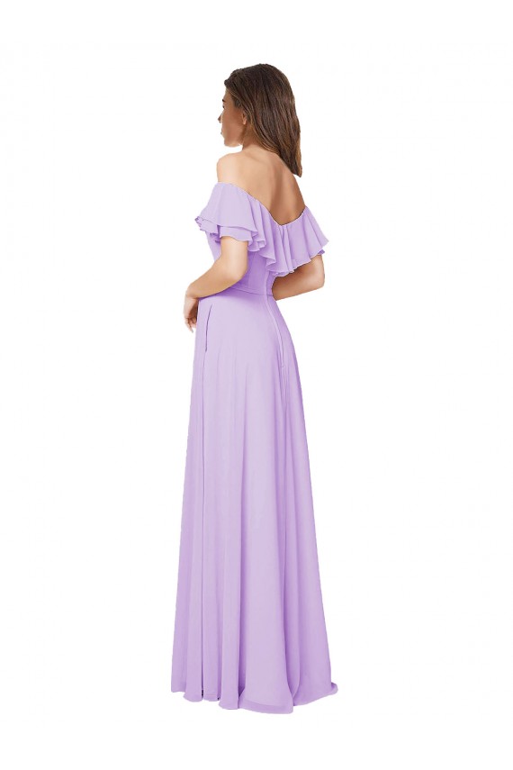 Off the Shoulder Soft Chiffon Sleeveless Low Back Lilac Bridesmaid Dress Edinburgh
