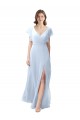 V-Neck Soft Chiffon Flutter Sleeves Open Back Light Sky Blue Bridesmaid Dress / Formal Dress Edinburgh