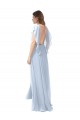 V-Neck Soft Chiffon Flutter Sleeves Open Back Light Sky Blue Bridesmaid Dress / Formal Dress Edinburgh