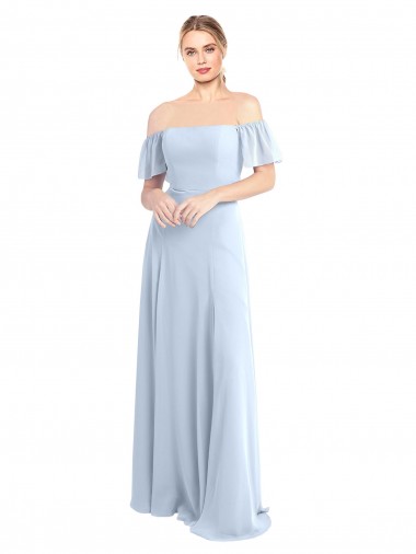 Off the Shoulder Soft Chiffon Flutter Sleeves V-Back Light Sky Blue Formal Dress / Bridesmaid Dress Edinburgh