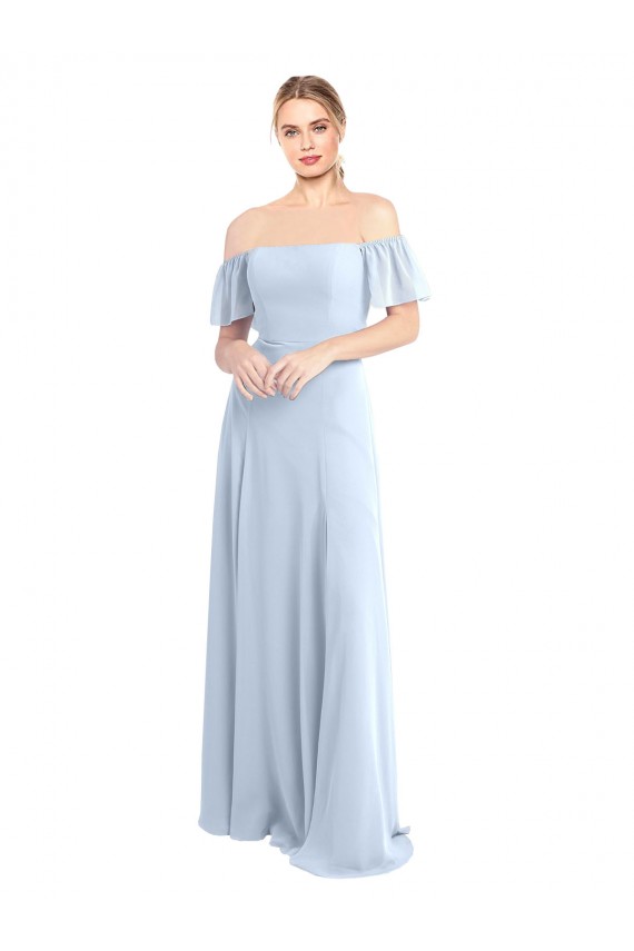 Off the Shoulder Soft Chiffon Flutter Sleeves V-Back Light Sky Blue Formal Dress / Bridesmaid Dress Edinburgh