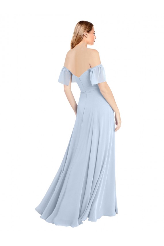 Off the Shoulder Soft Chiffon Flutter Sleeves V-Back Light Sky Blue Formal Dress / Bridesmaid Dress Edinburgh