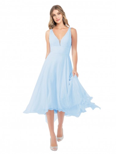 V-Neck Soft Chiffon Sleeveless Keyhole Back Light Sky Blue Bridesmaid Dress Edinburgh