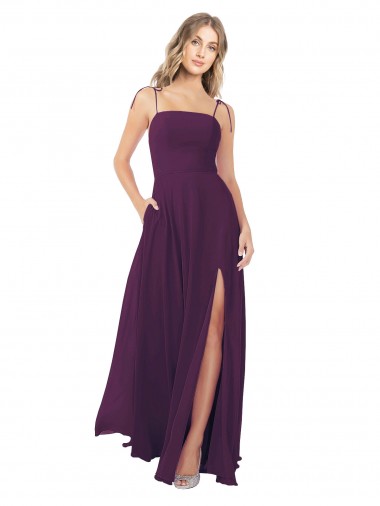 Spaghetti Straps Soft Chiffon Sleeveless Keyhole Back Grape Bridesmaid Dress Edinburgh