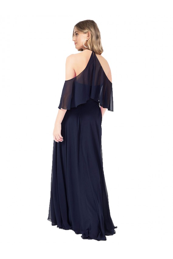 Halter Neck Soft Chiffon Flutter Sleeves Dark Navy Formal Dress / Bridesmaid Dress Edinburgh