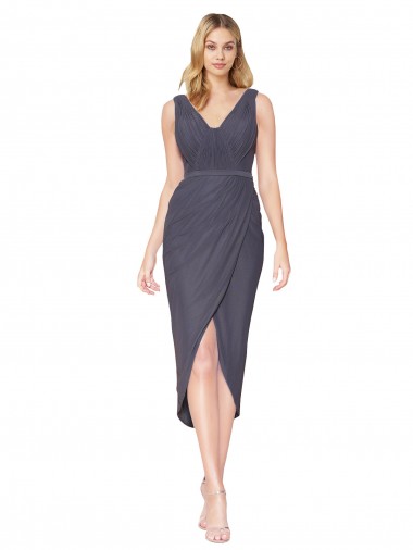 V-Neck Soft Chiffon Sleeveless V-Back Slate Grey High Low Evening Gown / Prom Dress / Bridesmaid Dress Edinburgh