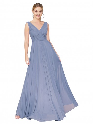 V-Neck Soft Chiffon Sleeveless V-Back Dusty Blue Formal Evening Gown / Prom Dress / Bridesmaid Dress Edinburgh
