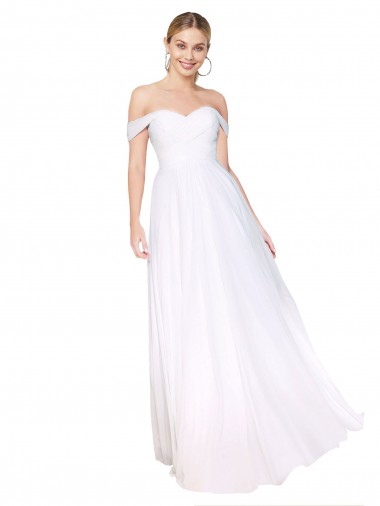 Off the Shoulder Soft Chiffon Sleeveless White Formal Evening Gown / Prom Dress / Bridesmaid Dress Edinburgh