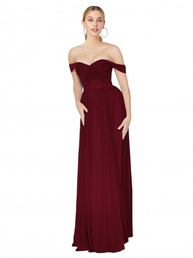 Off the Shoulder Soft Chiffon Sleeveless Long Burgundy Formal Dress / Bridesmaid Dress Edinburgh