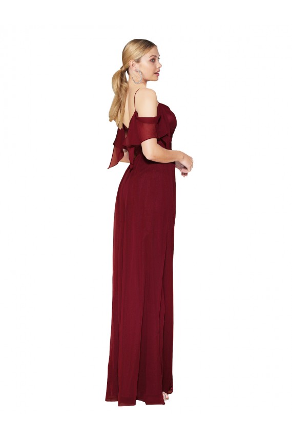 Off the Shoulder Soft Chiffon Cold Shoulder V-Back Burgundy Formal Evening Gown / Prom Dress / Bridesmaid Dress Edinburgh
