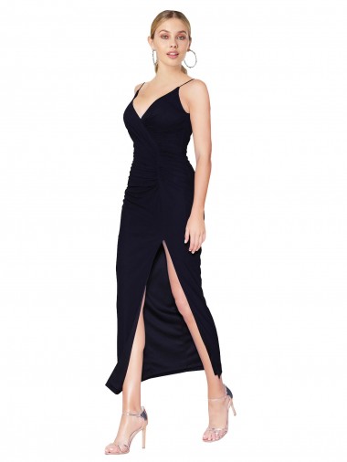 V-Neck Soft Chiffon Sleeveless Knee Length Dark Navy Formal Evening Gown / Prom Dress / Bridesmaid Dress Edinburgh