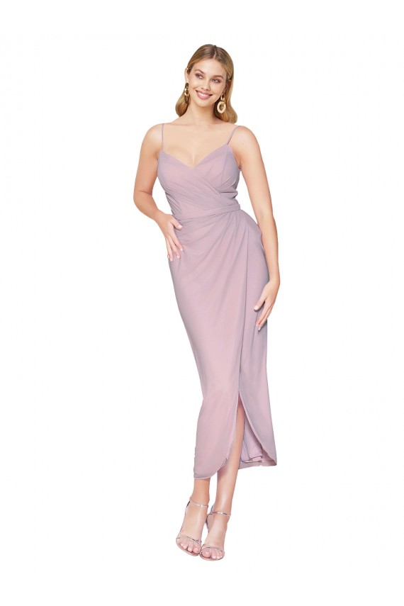 Spaghetti Straps Soft Chiffon Sleeveless V-Back Primrose High Low Evening Gown / Prom Dress / Bridesmaid Dress Edinburgh
