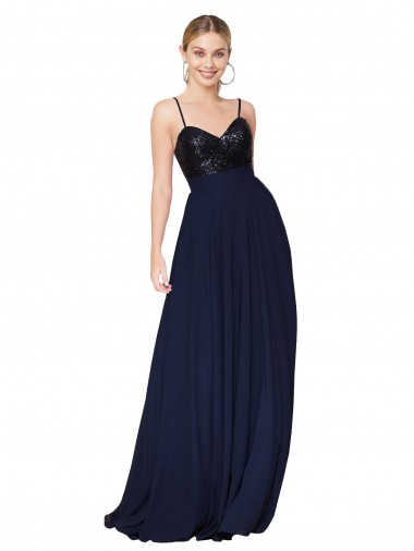 Spaghetti Straps Soft Chiffon & Sequin Sleeveless Dark Navy Semi Formal Evening Dress / Prom Dress / Bridesmaid Dress Edinburgh