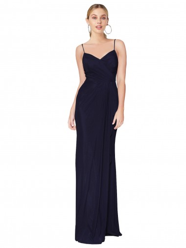 Spaghetti Straps Soft Chiffon Sleeveless V-Back Dark Navy Bridesmaid Dress / Formal Dress Edinburgh