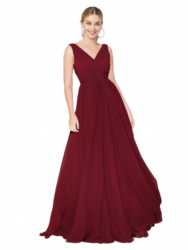 V-Neck Soft Chiffon Sleeveless V-Back Burgundy Formal Dress / Bridesmaid Dress Edinburgh