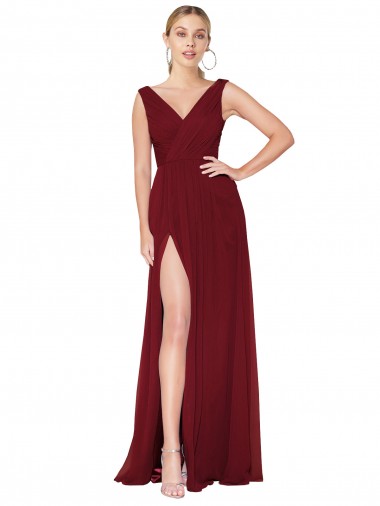 V-Neck Soft Chiffon Sleeveless V-Back Burgundy Black Tie Evening Gown / Prom Dress / Bridesmaid Dress Edinburgh