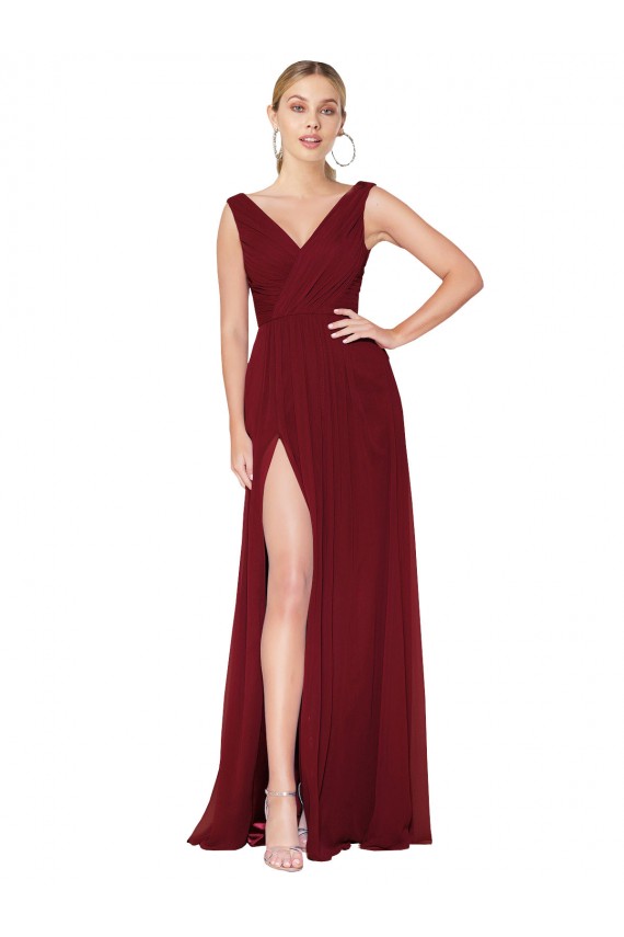 V-Neck Soft Chiffon Sleeveless V-Back Burgundy Black Tie Evening Gown / Prom Dress / Bridesmaid Dress Edinburgh