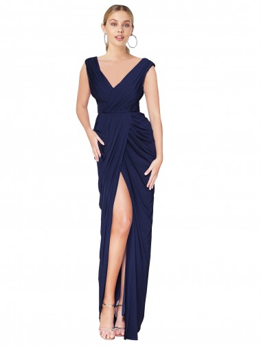 V-Neck Soft Chiffon Sleeveless V-Back Dark Navy Formal Evening Gown / Prom Dress / Bridesmaid Dress Edinburgh