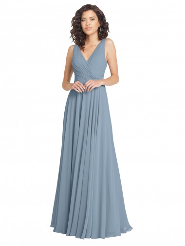 V-Neck Soft Chiffon Sleeveless V-Back Dusty Blue Bridesmaid Dress Edinburgh