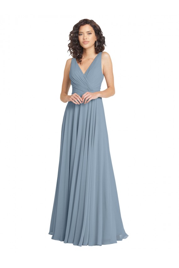 V-Neck Soft Chiffon Sleeveless V-Back Dusty Blue Bridesmaid Dress Edinburgh