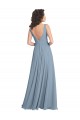 V-Neck Soft Chiffon Sleeveless V-Back Dusty Blue Bridesmaid Dress Edinburgh