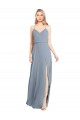 Off the Shoulder Soft Chiffon Sleeveless Open Back Dusty Blue Bridesmaid Gowns Edinburgh
