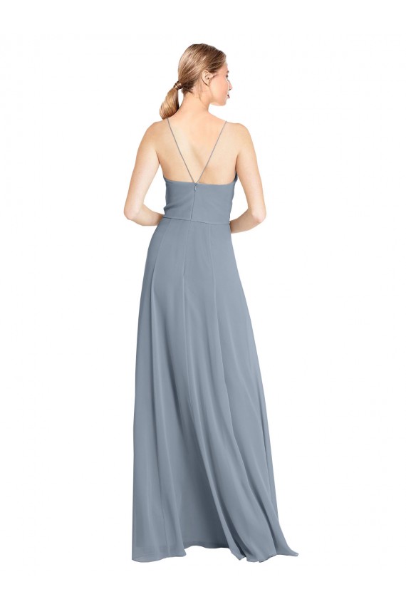 Off the Shoulder Soft Chiffon Sleeveless Open Back Dusty Blue Bridesmaid Gowns Edinburgh