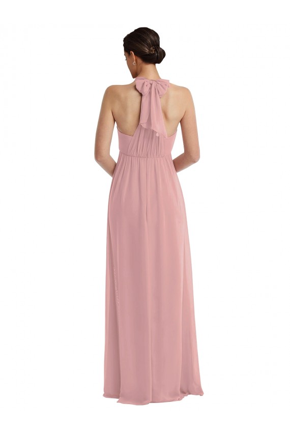 Halter Neck Soft Chiffon Sleeveless Dusty Pink Semi Formal Evening Dress / Bridesmaid Dress Edinburgh