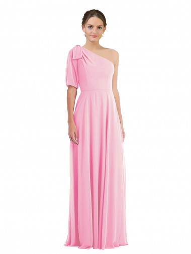 One Shoulder Soft Chiffon Sleeveless Barely Pink Semi Formal Evening Dress / Bridesmaid Dress Edinburgh