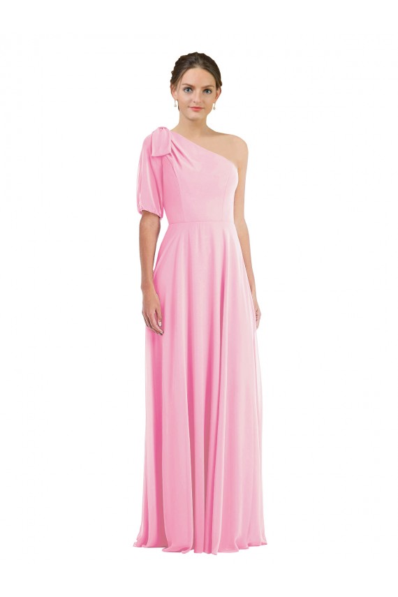 One Shoulder Soft Chiffon Sleeveless Barely Pink Semi Formal Evening Dress / Bridesmaid Dress Edinburgh