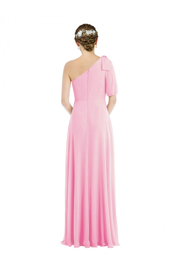 One Shoulder Soft Chiffon Sleeveless Barely Pink Semi Formal Evening Dress / Bridesmaid Dress Edinburgh