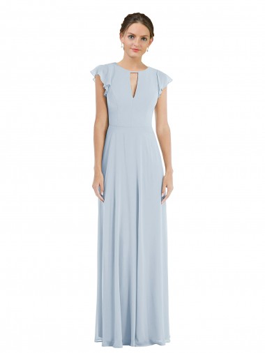 Bateau Neck Soft Chiffon Flutter Sleeves V-Back Sea Glass Formal Evening Gown / Bridesmaid Dress Edinburgh