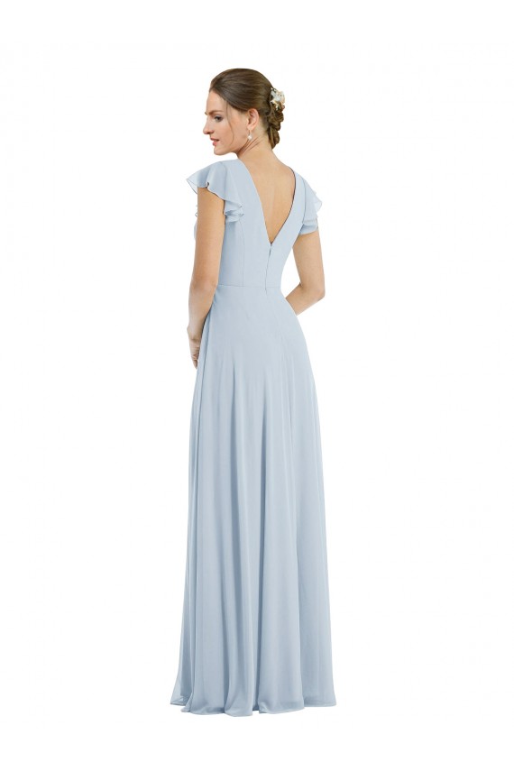 Bateau Neck Soft Chiffon Flutter Sleeves V-Back Sea Glass Formal Evening Gown / Bridesmaid Dress Edinburgh