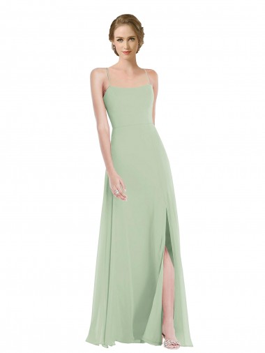 Scoop Neck Soft Chiffon Sleeveless Criss Cross Back Sage Semi Formal Evening Dress / Bridesmaid Dress Edinburgh