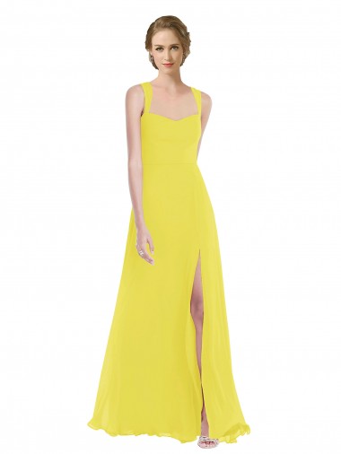 Spaghetti Straps Soft Chiffon Sleeveless Yellow Semi Formal Evening Dress / Bridesmaid Dress Edinburgh