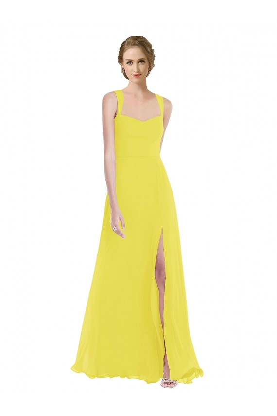 Spaghetti Straps Soft Chiffon Sleeveless Yellow Semi Formal Evening Dress / Bridesmaid Dress Edinburgh