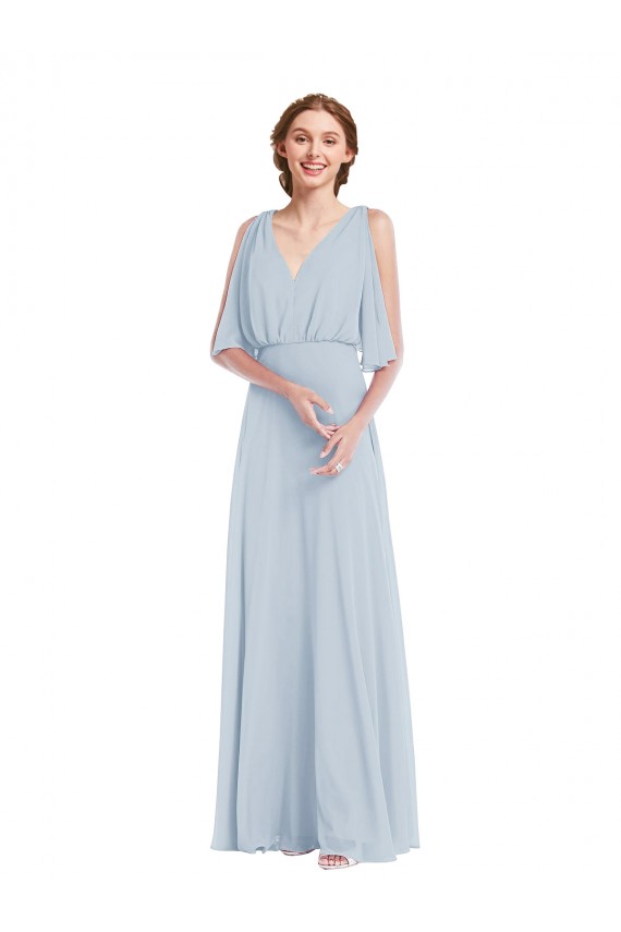 V-Neck Soft Chiffon Half Sleeves Sea Glass Evening Gown / Bridesmaid Dress Edinburgh