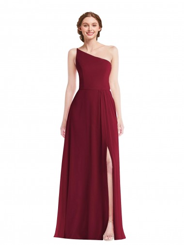 One Shoulder Soft Chiffon Sleeveless Burgundy Semi Formal Evening Dress / Bridesmaid Dress Edinburgh