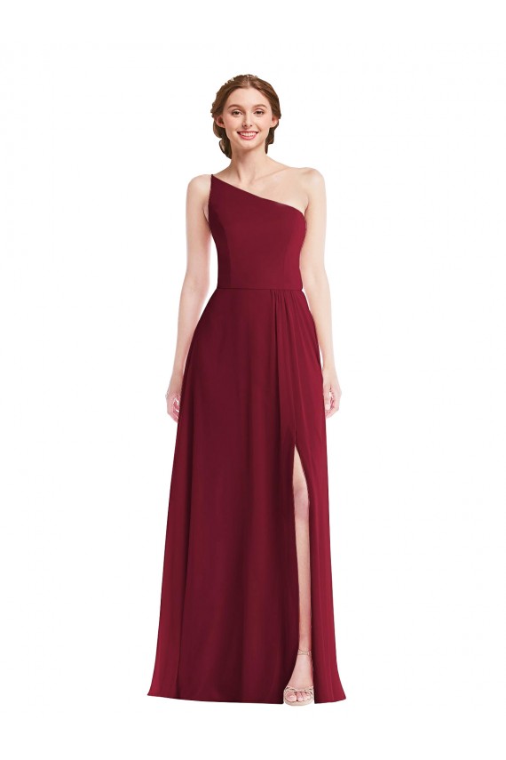 One Shoulder Soft Chiffon Sleeveless Burgundy Semi Formal Evening Dress / Bridesmaid Dress Edinburgh