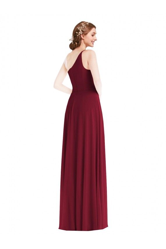 One Shoulder Soft Chiffon Sleeveless Burgundy Semi Formal Evening Dress / Bridesmaid Dress Edinburgh